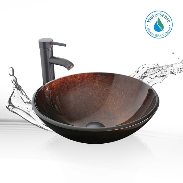 Eclife 16.5" Bathroom Vessel Sink Tempered Glass Round Basin Countertop ...